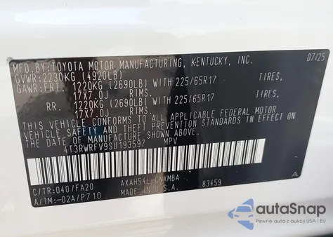 2025 Toyota Rav4 Hybrid Xle z USA, uszkodzony, nr VIN 4T3RWRFV9SU193597